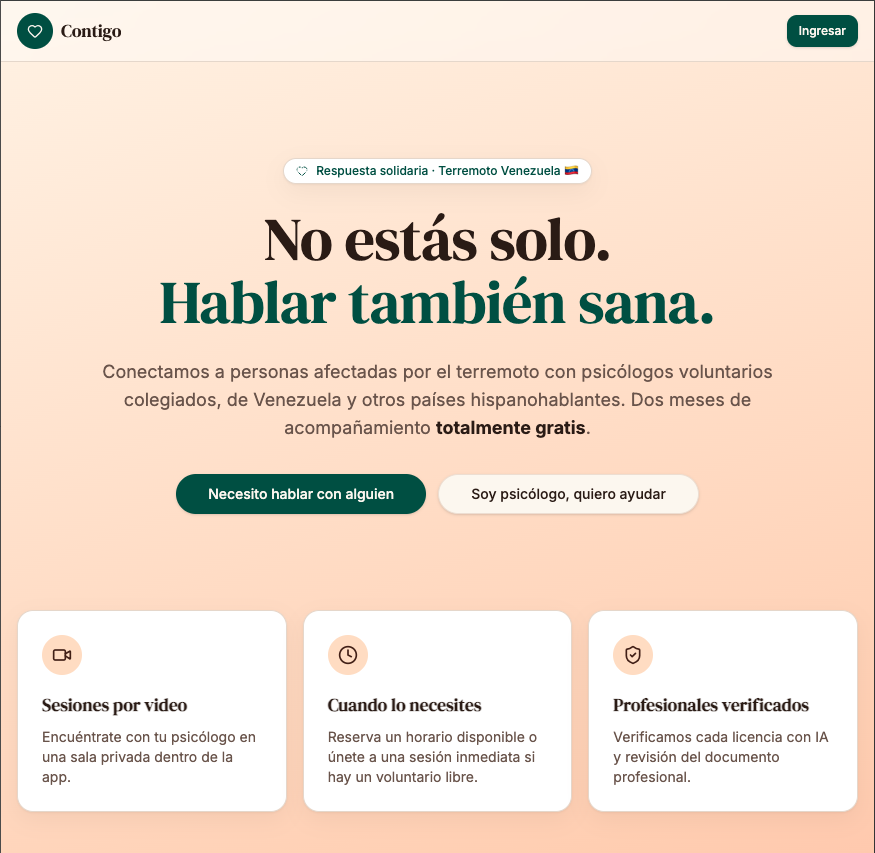 Contigo Venezuela — plataforma de acompañamiento psicológico gratuito